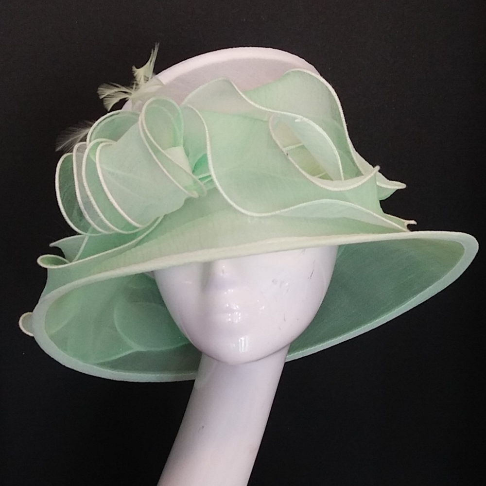 Mint Green and White Organza Hat